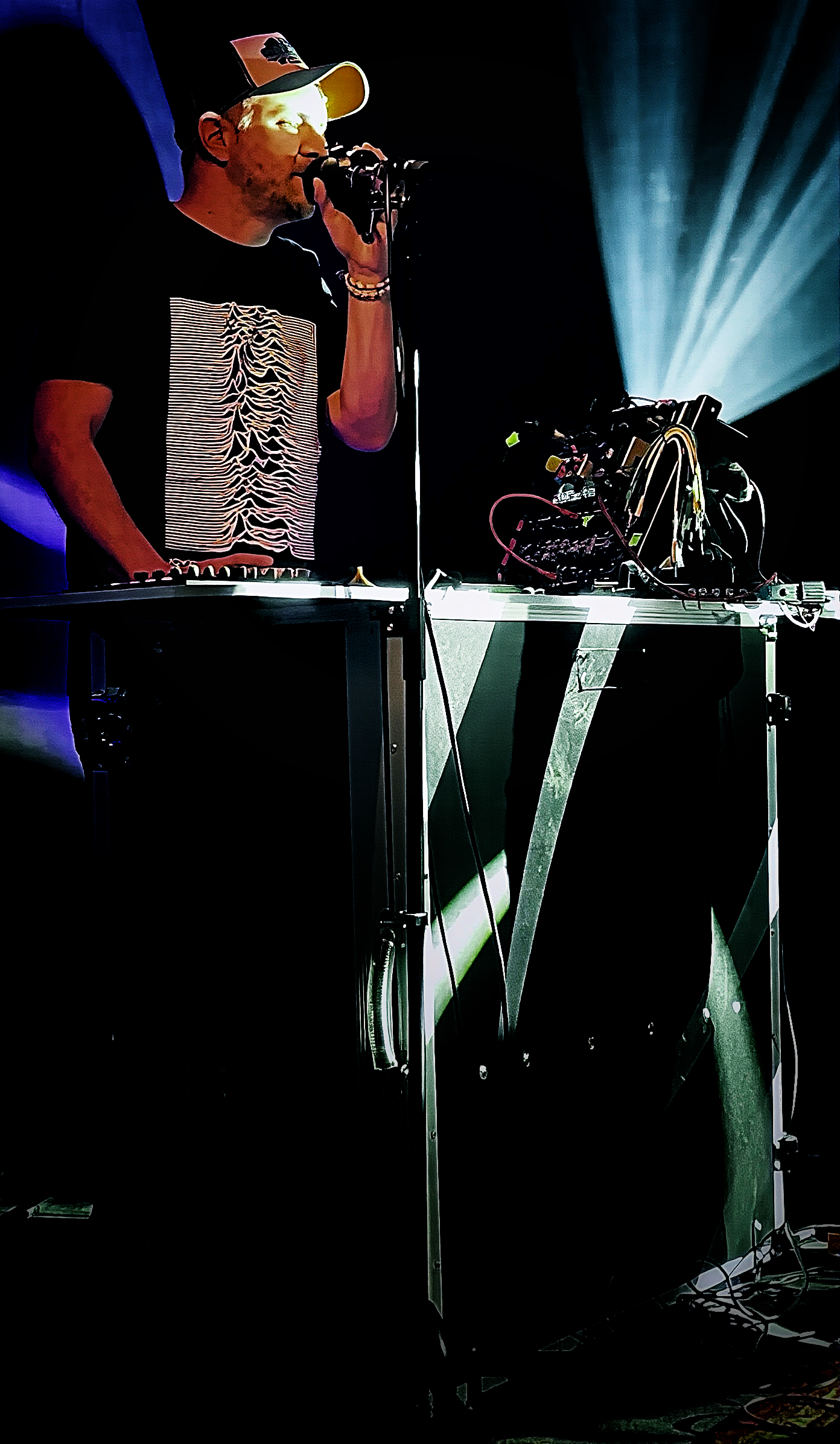 Duo on stage in blue light